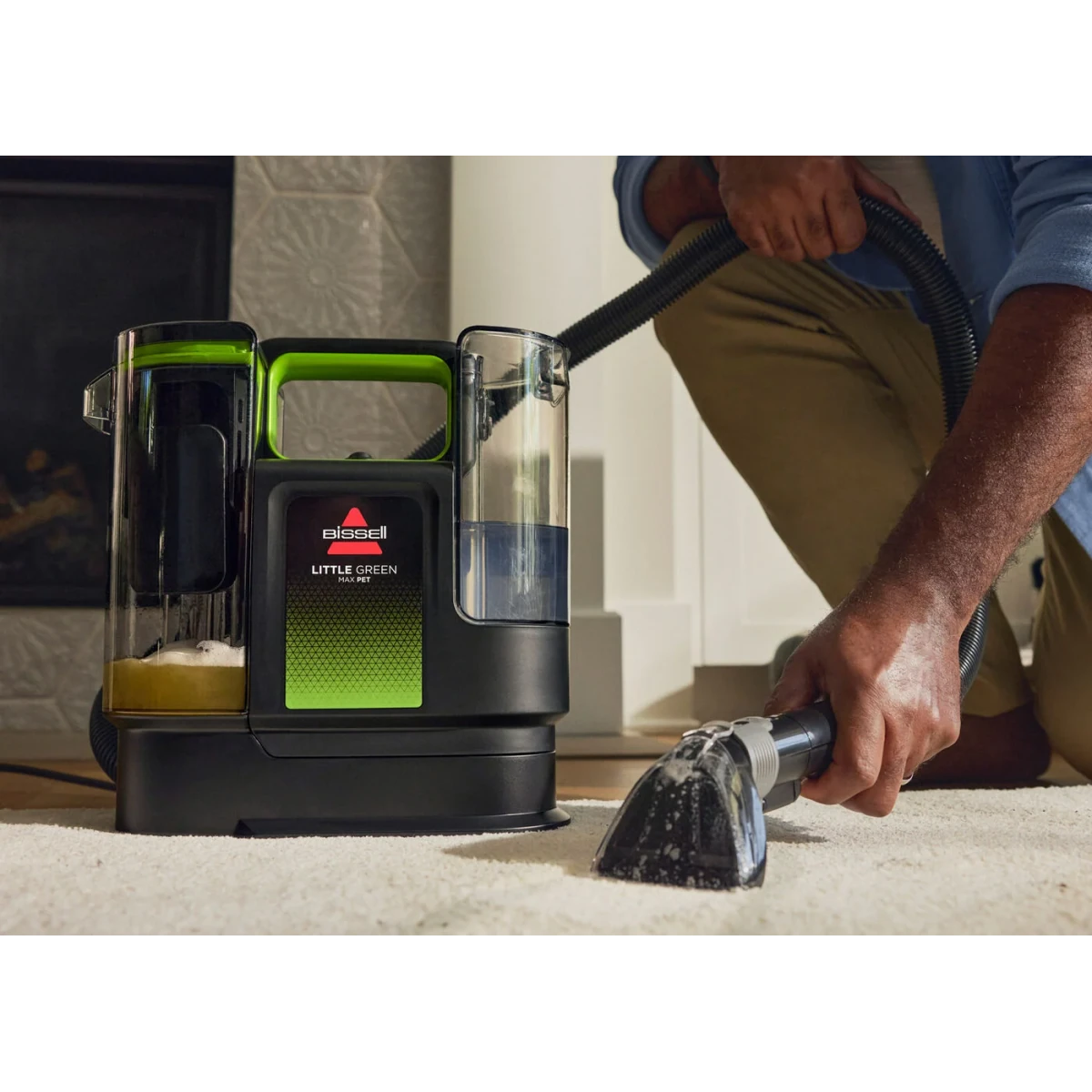 BISSELL Little Green Max Pet portable carpet cleaner with hose and cleaning tools